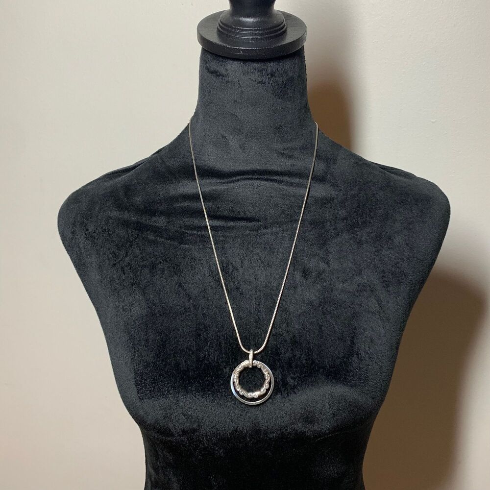 Brighton FONTAINE SPIN Crystal Silver Double Circle Pendant Necklace